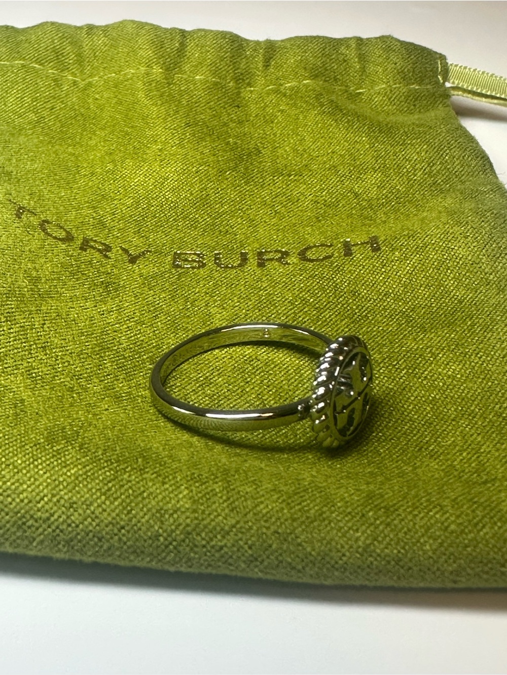 Tory Burch Silver Rope Logo Ring - Picture 2 of 3